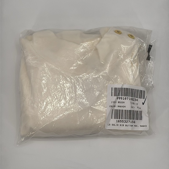 J. Crew factory Ivory Long Sleeve Mockneck ribbed top Gold Button M NWT BS239 - Picture 8 of 9